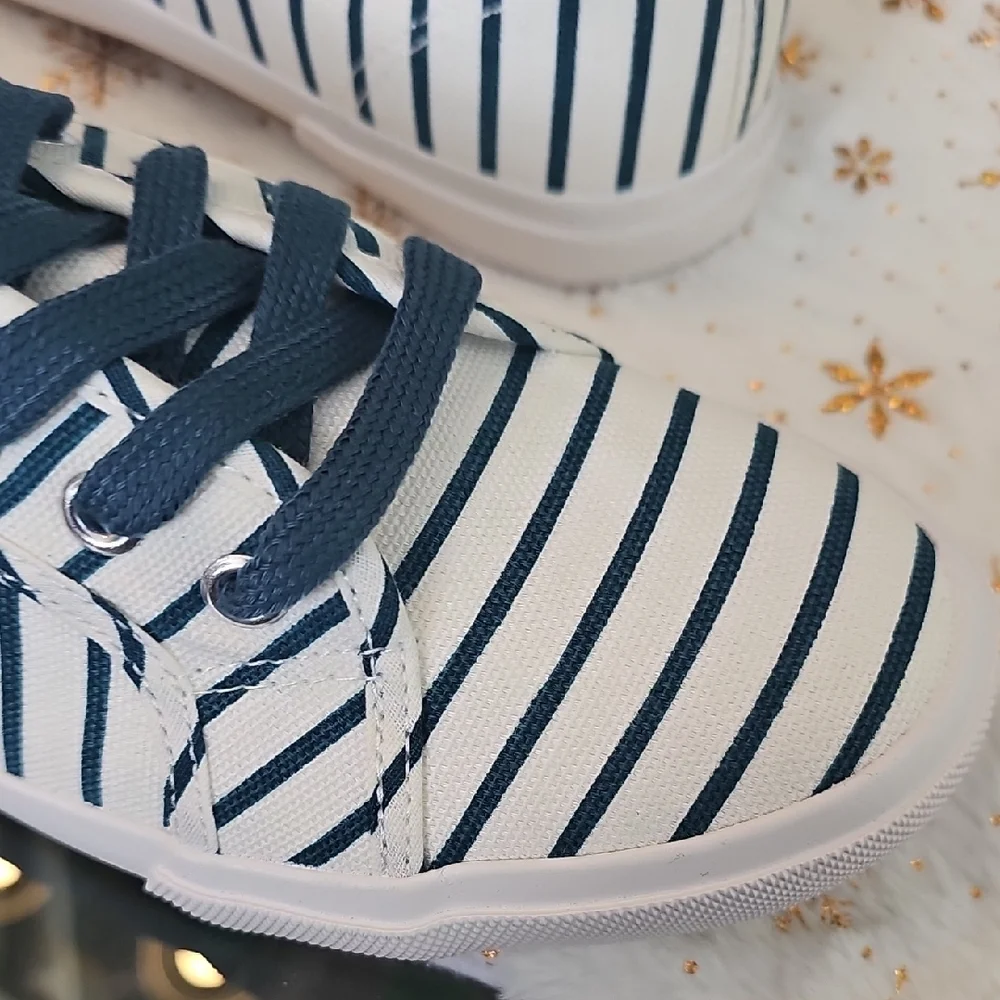 Studio Navy and White Striped Sneakers